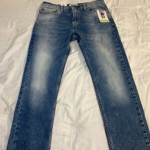 Slim Blue Jeans with Vintage Look and Contrast Stitching